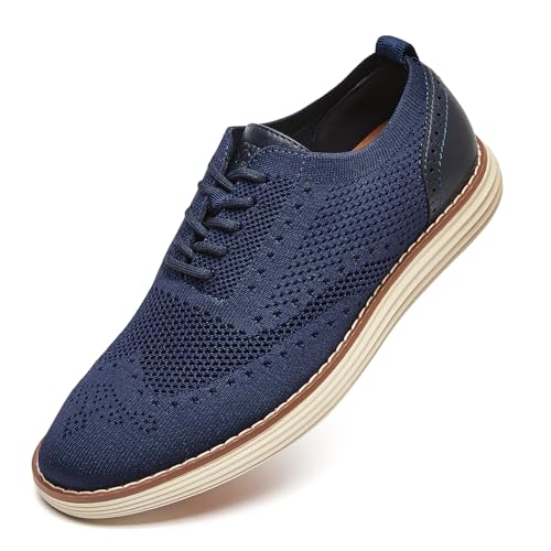 CLOWSE Herren Mesh Kleid Sneakers Casual Oxford Schuhe Leichte Wanderschuhe Atmungsaktive Flügelspitze Schuhe Knit Brogue Sneaker, Marineblau, 39.5 EU von CLOWSE