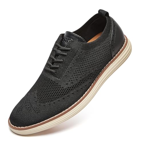 CLOWSE Herren Mesh Kleid Sneakers Casual Oxford Schuhe Leichte Wanderschuhe Atmungsaktive Flügelspitze Schuhe Knit Brogue Sneaker, Schwarz, 44.5 EU von CLOWSE