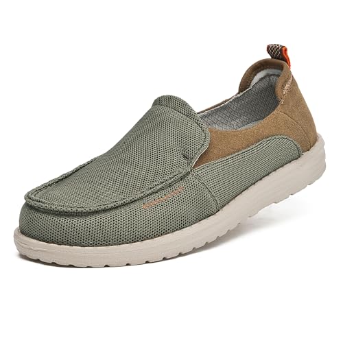 CLOWSE Herren Slip On Bootsschuhe Casual Loafers Barfuß Slip-ons für Männer Atmungsaktiv Leichte Wanderschuhe Hände frei, Grün (Army Green), 43 EU von CLOWSE