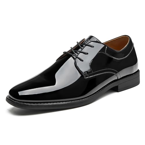 CLOWSE Herren Smoking Kleid Schuhe Lackleder Oxfords Klassische formelle Anzugschuhe mit Schnürung, Schwarz, 41 EU von CLOWSE