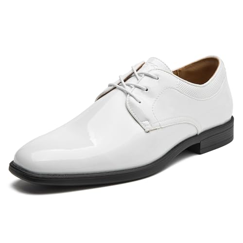 CLOWSE Herren Smoking Kleid Schuhe Lackleder Oxfords Klassische formelle Anzugschuhe mit Schnürung, Weiss/opulenter Garten, 41.5 EU von CLOWSE