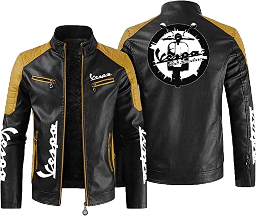 CLOZAM Herren Lederjacke,Servizio Vespa Print PU Jacken Motorradjacke Reißverschluss Sweatshirts Dicker Warmer Mantel-A||4XL von CLOZAM