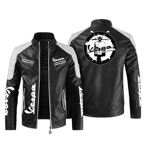 CLOZAM Herren Lederjacke,Servizio Vespa Print PU Jacken Motorradjacke Reißverschluss Sweatshirts Dicker Warmer Mantel-B||4XL von CLOZAM