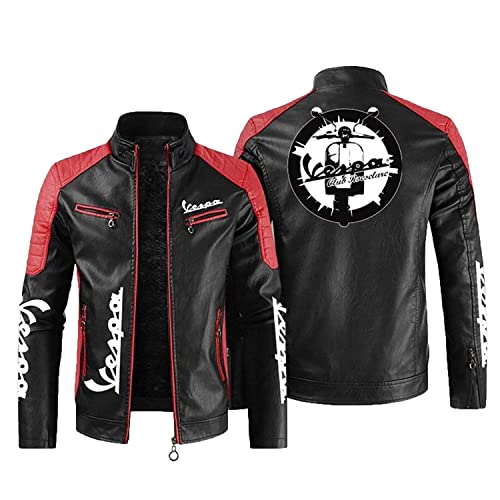 CLOZAM Herren Lederjacke,Servizio Vespa Print PU Jacken Motorradjacke Reißverschluss Sweatshirts Dicker Warmer Mantel-D||4XL von CLOZAM