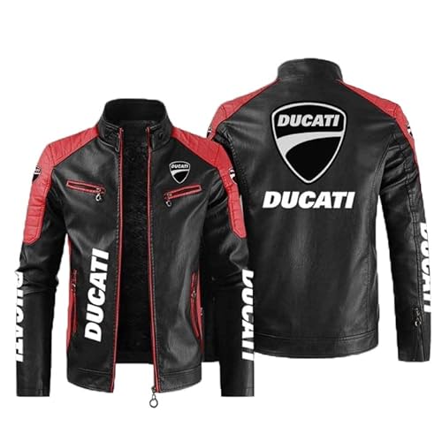 CLOZAM Herren Lederjacke Ducati Print PU Jacke Motorradjacke Stehkragen Reißverschluss Sweatshirt Dicker Warmer Mantel - Teenage Gifts-C||3XL von CLOZAM
