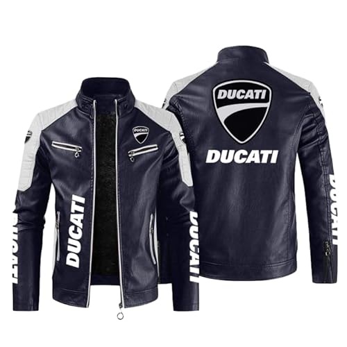 CLOZAM Herren Lederjacke Ducati Print PU Jacke Motorradjacke Stehkragen Reißverschluss Sweatshirt Dicker Warmer Mantel - Teenage Gifts-D||XL von CLOZAM