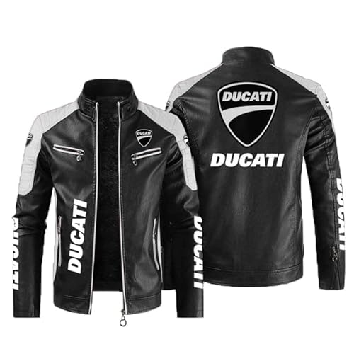 CLOZAM Herren Lederjacke Ducati Print PU Jacke Motorradjacke Stehkragen Reißverschluss Sweatshirt Dicker Warmer Mantel - Teenage Gifts-E||5XL von CLOZAM