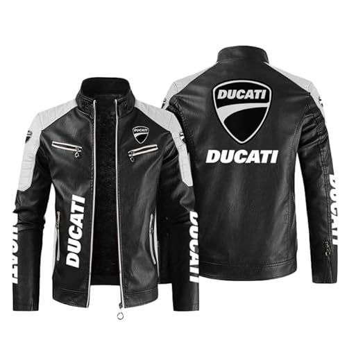 CLOZAM Herren Lederjacke Ducati Print PU Jacke Motorradjacke Stehkragen Reißverschluss Sweatshirt Dicker Warmer Mantel - Teenage Gifts-E||L von CLOZAM