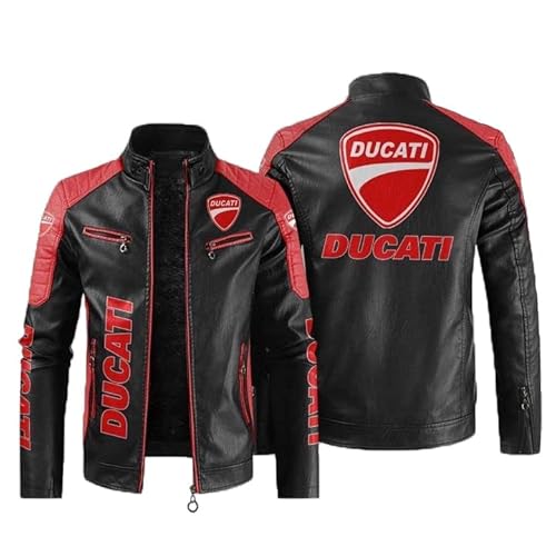 CLOZAM Herren Lederjacke PU Jacke Motorradjacke Stehkragen Reißverschluss Sweatshirt Dicker Warmer Mantel - Teenage Gifts-F||2XL von CLOZAM