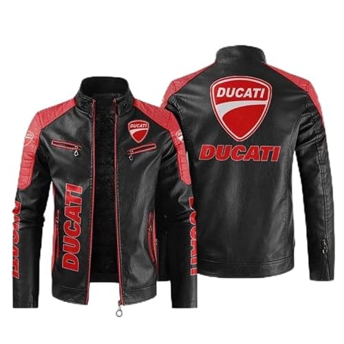 CLOZAM Herren Lederjacke Ducati Print PU Jacke Motorradjacke Stehkragen Reißverschluss Sweatshirt Dicker Warmer Mantel - Teenage Gifts-F||M von CLOZAM