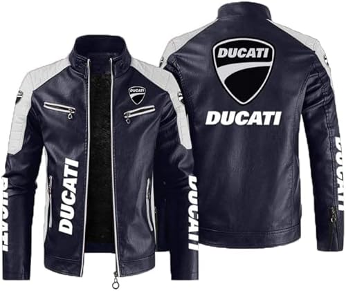 CLOZAM Herren Lederjacke Ducati Print PU Jacke Motorradjacke Stehkragen Reißverschluss Sweatshirt Dicker Warmer Mantel - Teenage Gifts-G||4XL von CLOZAM