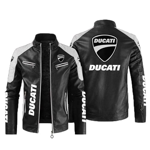 CLOZAM Herren Lederjacke Ducati Print PU Jacke Motorradjacke Stehkragen Reißverschluss Sweatshirt Dicker warmer Mantel - Teenage Gifts-E||3XL von CLOZAM