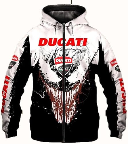 Herren Hoodie Pullover Ducati 3D Druck Pullover Baseball Jersey Casual Hooded Full Zip Sweatshirt Große Taschen Motorrad Hoodie-D||6XL von CLOZAM