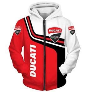 Herren Hoodie Pullover Ducati 3D Druck Pullover Baseball Jersey Casual Hooded Full Zip Sweatshirt Große Taschen Motorrad Hoodie-D||6XL von CLOZAM