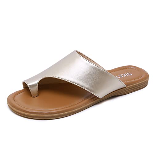 Bunion Flache Sandalen für Damen, Sommerkomfort mit Fußgewölbestütze, rutschfeste, verschleißfeste Strandreiseschuhe, für orthopädische Zehenring-Slide-Flip-Flop-Hausschuhe von CLSQLXYJZC