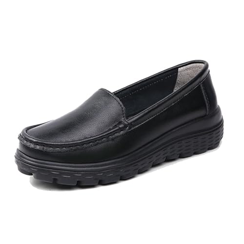 CLSQLXYJZC Damen Stillschuhe Weite Weite, Modische Orthopädische Slipper Aus Leder Mit Luftpolster Atmungsaktive Krankenschwesterschuhe, Plateau Wedges Arbeiten Stillen Gehen(Black,39 EU) von CLSQLXYJZC