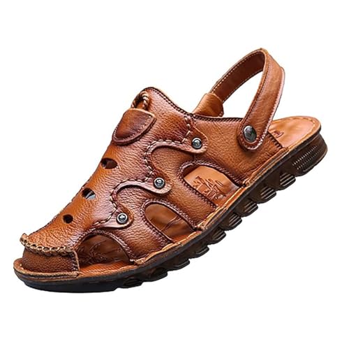 CLSQLXYJZC Herren-Strandsandale Für Den Außenbereich, Geschlossene Strandsandalen Mit Atmungsaktiver Fußgewölbeunterstützung Für Herren, Sommersandalen Verstellbare Flache Arbeitsschuhe(Brown,38 EU) von CLSQLXYJZC