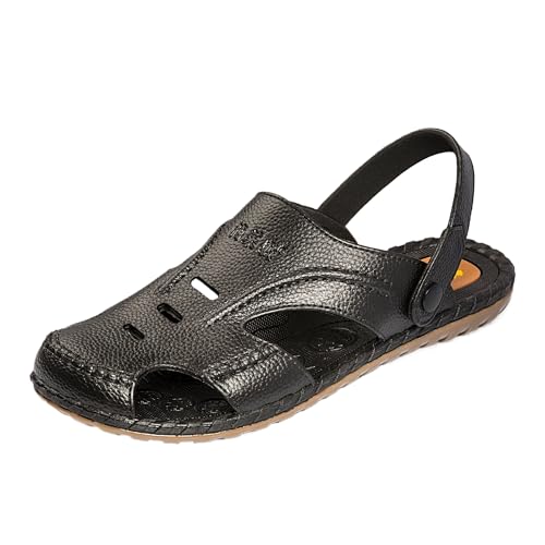 CLSQLXYJZC Herren-Strandsandalen Mit Geschlossener Zehenpartie Weicher Sohle Und Fußgewölbeunterstützung, Atmungsaktive Rutschfeste Weiche Komfort-Sandalen Für Den Außenbereich(Black,44 EU) von CLSQLXYJZC