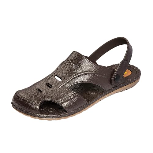 CLSQLXYJZC Herren-Strandsandalen Mit Geschlossener Zehenpartie Weicher Sohle Und Fußgewölbeunterstützung, Atmungsaktive Rutschfeste Weiche Komfort-Sandalen Für Den Außenbereich(Dark brown,42 EU) von CLSQLXYJZC