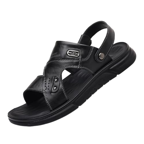 CLSQLXYJZC Kork-Sandalen Für Herren, Atmungsaktive Herren-Sandalen Aus Leder Mit Offener Zehenpartie Und Fußgewölbeunterstützung, Rutschfeste Verstellbare Sommer-Strandschuhe, Bequem Und Ohne(43 EU) von CLSQLXYJZC