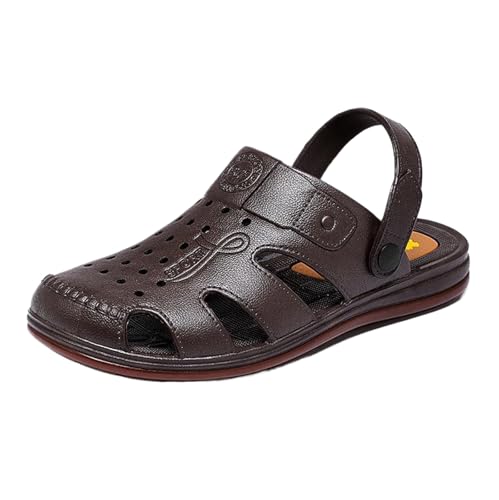 CLSQLXYJZC Lässige Wandersandalen Mit Geschlossener Zehenpartie Verstellbarer Fußgewölbeunterstützung Und Weicher Sohle Für Herren, Rutschfeste, Atmungsaktive Sommersandalen(Dark brown,44 EU) von CLSQLXYJZC