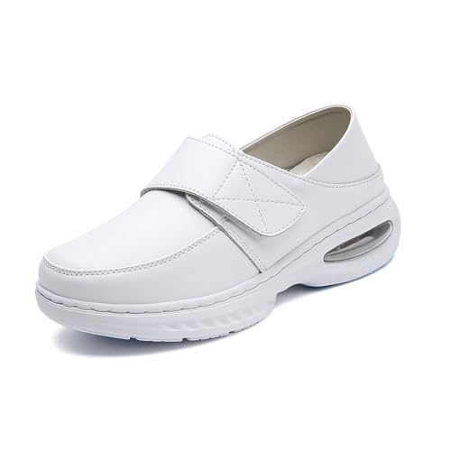 CLSQLXYJZC Orthopädische Loafer Mit Luftpolster Für Damen, Bequeme Atmungsaktive Damen-Schlupfschuhe Aus Leder Für Krankenschwestern, rutschfeste wasserdichte Gehpuffer-Pflegeorthese(White,34 EU) von CLSQLXYJZC