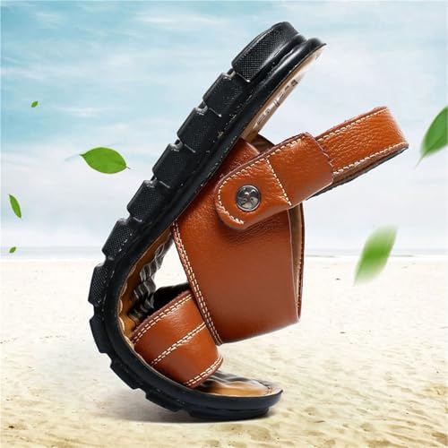 CLSQLXYJZC Outdoor-Strandschuhe Aus Leder Zum Hineinschlüpfen, Herren-Strandsandalen Mit Offener Zehenpartie Und Robuster Rindersehnensohle Und Fußgewölbeunterstützung(Black,44 EU) von CLSQLXYJZC