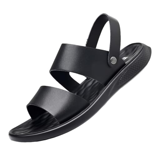 Flache Sommersandalen, Atmungsaktive Offene Zehenpartie Verstellbare Fußgewölbeunterstützung Slip-On-Freizeitsandalen Für Herren, Bequeme Outdoor Sportschuhe Sommer-Strandschuhe Sport(Black,38 EU) von CLSQLXYJZC