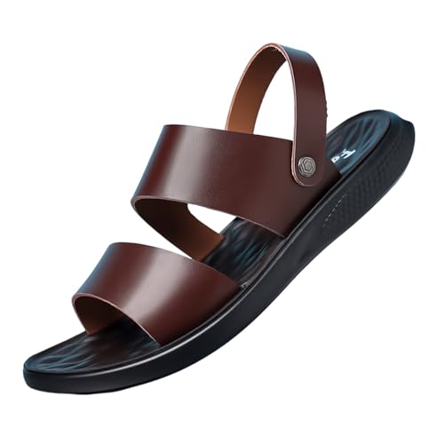 Flache Sommersandalen, Atmungsaktive Offene Zehenpartie Verstellbare Fußgewölbeunterstützung Slip-On-Freizeitsandalen Für Herren, Bequeme Outdoor Sportschuhe Sommer-Strandschuhe Sport(Brown,44 EU) von CLSQLXYJZC