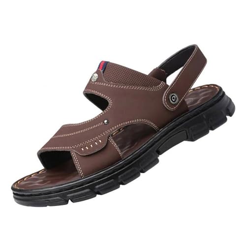 Freizeitsandalen Aus Leder Für Herren, Sportliche Outdoor-Sandalen Mit Fußgewölbeunterstützung Verstellbarer Offener Zehenpartie Und Weicher Sohle, Atmungsaktive Flache Sommerschuhe(Brown,39 EU) von CLSQLXYJZC