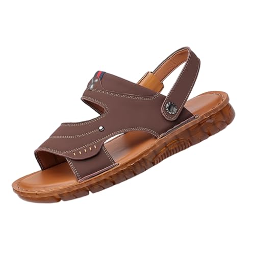 Freizeitsandalen Für Herren, Herren-Outdoor-Strandsandalen Mit Weicher Sohle Und Offener Zehenpartie Und Fußgewölbeunterstützung, Leichte Strapazierfähige Hausschuhe Rindersehnensohle(Brown,42 EU) von CLSQLXYJZC