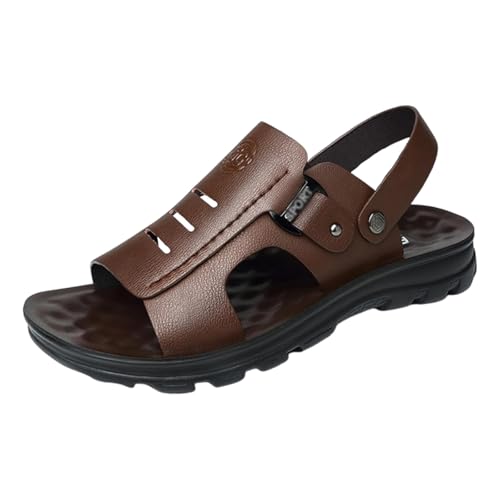 Herren-Ledersandalen, Komfortable Retro-Strandsandalen Mit Offener Zehenpartie Und Fußgewölbeunterstützung Für Den Außenbereich Rutschfest, Atmungsaktive Verwendungsmöglichkeiten(Brown,42 EU) von CLSQLXYJZC