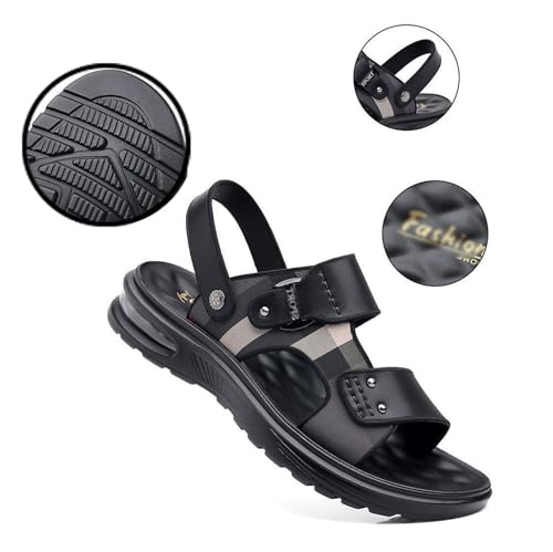 Herren-Outdoor-Strandsandale, Sommer-Freizeitsandalen Mit Offener Zehenpartie Weicher Sohle Und Rutschfester Fußgewölbeunterstützung Für Herren, Lässige Lederpantoffeln Rückfederung(A,38 EU) von CLSQLXYJZC