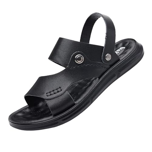 Herren-Sandalen Aus Leder Mit Fußgewölbeunterstützung Verstellbarer Zehenpartie Und Weicher Sohle, Rutschfeste Atmungsaktive Outdoor-Sandalen Mit Zwei Einsatzmöglichkeiten Strandschuhe(Black,39 EU) von CLSQLXYJZC