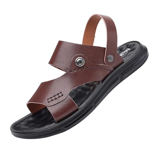 Herren-Sandalen Aus Leder Mit Fußgewölbeunterstützung Verstellbarer Zehenpartie Und Weicher Sohle, Rutschfeste Atmungsaktive Outdoor-Sandalen Mit Zwei Einsatzmöglichkeiten Strandschuhe(Brown,40 EU) von CLSQLXYJZC