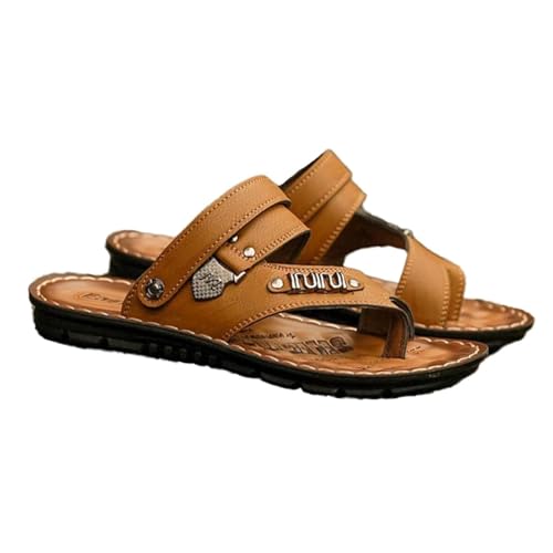 Herren-Sandalen Mit Clip-Zehenkappe, Outdoor-Sandalen Mit Offenem Zehenbereich Verstellbarem Fersenriemen Und Rutschfestem Strand- Und Wanderschuh Für Herren, Flache Ballenkorrektur(Khaki,43 EU) von CLSQLXYJZC