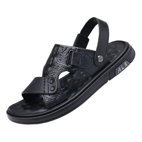 Herren-Strandsandalen Aus Leder Mit Offener Zehenpartie Rutschfester Fußgewölbeunterstützung Und Weicher Sohle, Atmungsaktive Verstellbare Sommersandalen Mit Zwei Einsatzmöglichkeiten(Black,39 EU) von CLSQLXYJZC