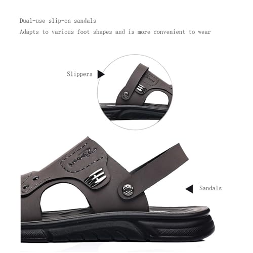 Herren-Strandsandalen Mit Weicher Sohle Offener Zehenpartie Rutschfest Atmungsaktiv Und Mit Fußgewölbeunterstützung, Lässige Vielseitig Einsetzbare Slip-On-Wandersandalen Aus Leder(Black,41 EU) von CLSQLXYJZC
