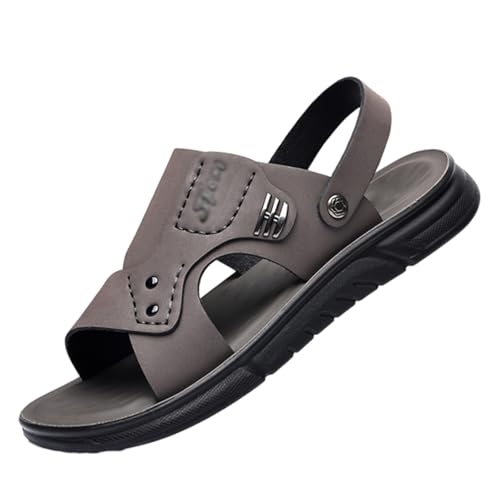 Herren-Strandsandalen Mit Weicher Sohle Offener Zehenpartie Rutschfest Atmungsaktiv Und Mit Fußgewölbeunterstützung, Lässige Vielseitig Einsetzbare Slip-On-Wandersandalen Aus Leder(Gris,43 EU) von CLSQLXYJZC