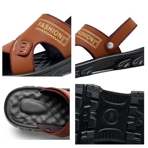 Lässige Herren-Sportsandalen Mit Offener Zehenpartie Und Verstellbarer Fußgewölbeunterstützung, Atmungsaktive Flache Strandschuhe Mit Dicker Sohle Rutschfester Sohle, Für Wanderungen(Black,42 EU) von CLSQLXYJZC