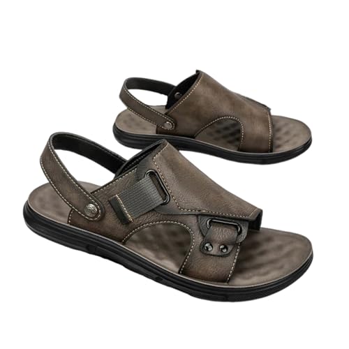 Lässige Sandalen Mit Offener Zehenpartie, Herren-Sandalen Aus Leder Zum Hineinschlüpfen Rutschfest Weich Und Bequem Mit Fußgewölbeunterstützung, Leicht Und Atmungsaktiv Flache Schuhe(Gris,40 EU) von CLSQLXYJZC
