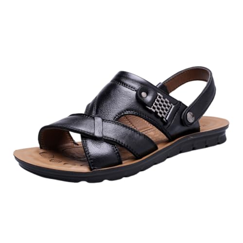 Offene Leder-Outdoor-Sandalen, Herren-Sommer-Sandalen Mit Fußgewölbeunterstützung Strand- Und Wandersandalen Sportschuhe, Atmungsaktive Verstellbare Rutschfeste Outdoor-Sandalen(B-black,40 EU) von CLSQLXYJZC