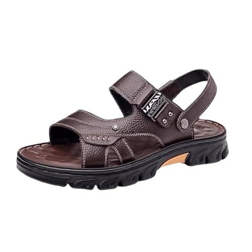 Offene Sommer-Wandersandalen, Komfortable, Atmungsaktive Herren-Strandsandalen Aus Leder Mit Fußgewölbeunterstützung, Leichter Rutschfester Strand-Arbeitsschuh Aus Leder In Übergröße(Brown,38 EU) von CLSQLXYJZC