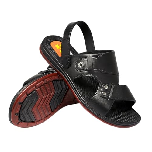 Rutschfeste Herren-Strandsandalen Aus Leder Mit Offener Zehenpartie Und Fußgewölbeunterstützung, Wasserdichte Atmungsaktive Sommer-Strandschuhe Mit Dicker Sohle Für Den Außenbereich(Black,44 EU) von CLSQLXYJZC