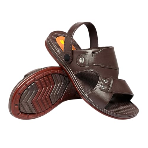 Rutschfeste Herren-Strandsandalen Aus Leder Mit Offener Zehenpartie Und Fußgewölbeunterstützung, Wasserdichte Atmungsaktive Sommer-Strandschuhe Mit Dicker Sohle Für Den Außenbereich(Dark brown,44 EU) von CLSQLXYJZC