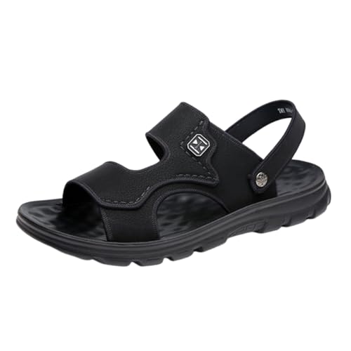 Rutschfeste Strandsandalen Für Den Sommer, Herren-Strandsandalen Mit Offener Zehenpartie, Weicher Sohle Rutschfest Atmungsaktiv Mit Fußgewölbeunterstützung, Verstellbare Wanderschuhe(Black,44 EU) von CLSQLXYJZC