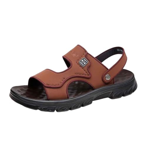 Rutschfeste Strandsandalen Für Den Sommer, Herren-Strandsandalen Mit Offener Zehenpartie, Weicher Sohle Rutschfest Atmungsaktiv Mit Fußgewölbeunterstützung, Verstellbare Wanderschuhe(Brown,44 EU) von CLSQLXYJZC