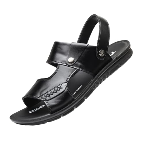 Sommer-Sandalen In Übergröße, Herren-Strandschuhe Mit Atmungsaktiver Offener Zehenpartie Weicher Sohle Und Fußgewölbeunterstützung, Leichte Rutschfeste Flache Sport-Strandschuhe(Black,42 EU) von CLSQLXYJZC