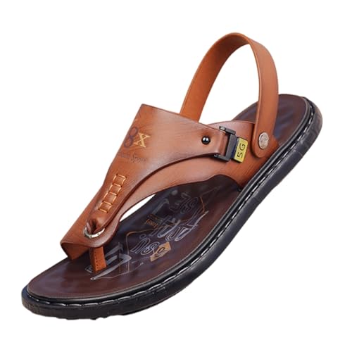 Sommer-Strandsandale, Herren-Slipper Mit Offener Zehenpartie Atmungsaktiv Rutschfest Mit Clip-Zehen-Sommersohle Und Fußgewölbeunterstützung, Orthopädische Schuhe Zur Korrektur Von(Brown,43 EU) von CLSQLXYJZC