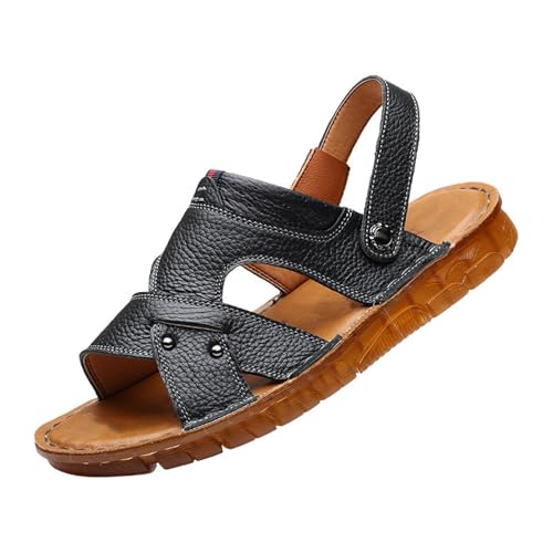 Sommer-Strandsandalen, Herren-Freizeit-Ledersandalen Mit Offener Zehenpartie Rutschfester Sohle Verstellbarer Fußgewölbeunterstützung Und Weicher Sohle, Outdoor-Slipper Atmungsaktiv(Black,40 EU) von CLSQLXYJZC
